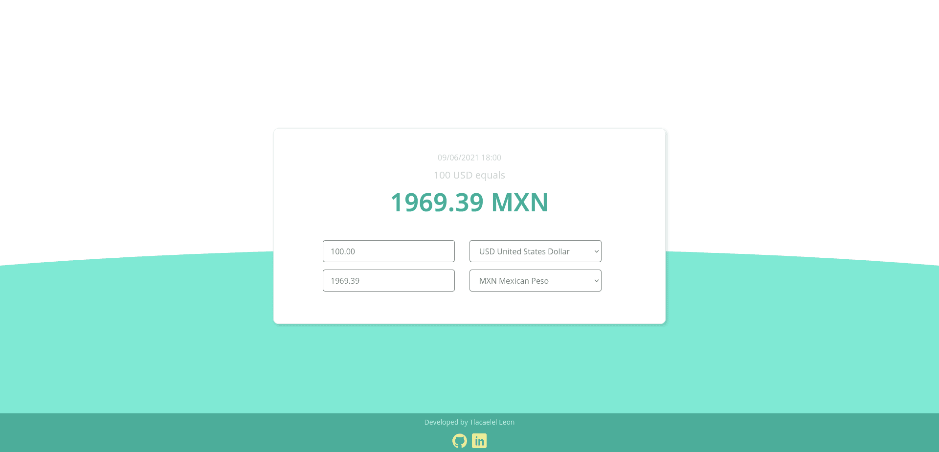 Currency Converter UI showing an exchange rate result